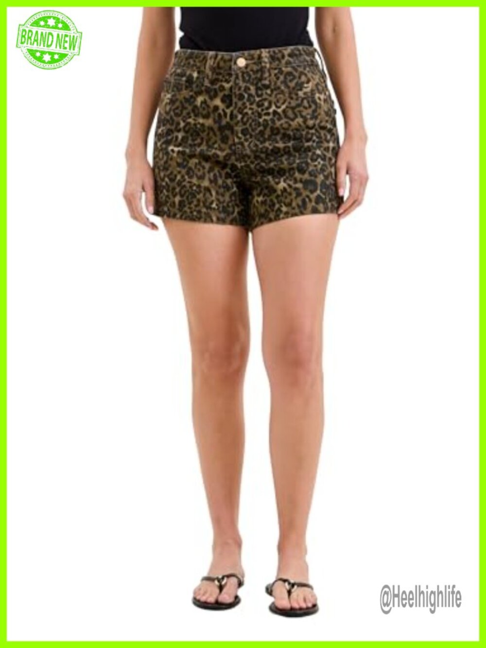 High Rise Rigid Magic Jean Shorts Animal Print Slash Pocket
